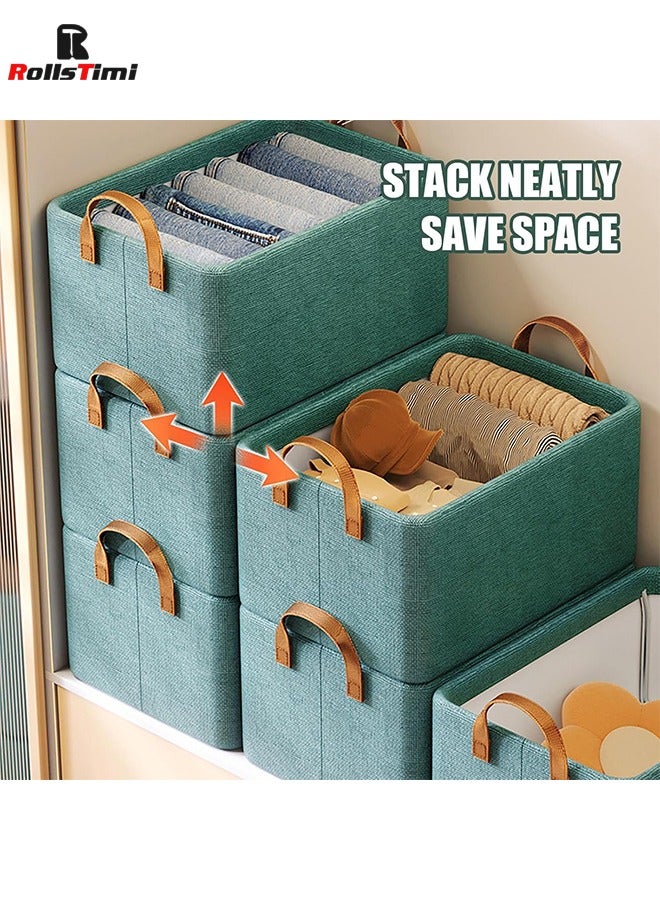 رولستيمي صناديق تخزين بإطار معدني ، صندوق تخزين قماش بمقابض سلال تخزين أرفف قابلة للتكديس ، أخضر - Image 4