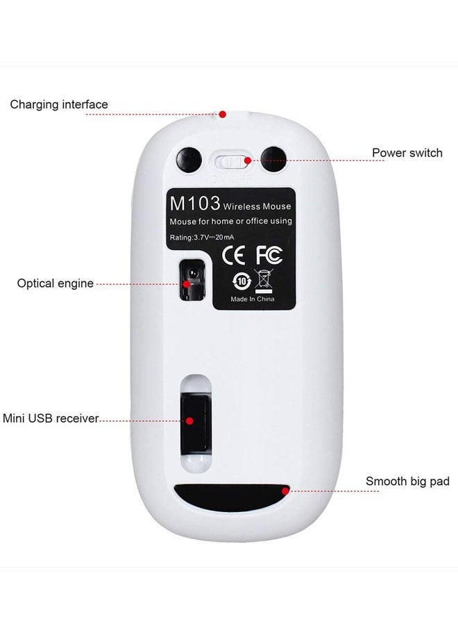 Rock Pow M103 Rechargeable Wireless Mouse 2.4G Wireless Mouse Ultra-thin Mute Mouse 3 Adjustable DPI Built-in 500mAh Battery White  - Image 4