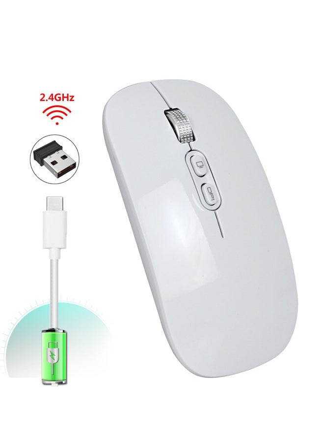 Rock Pow M103 Rechargeable Wireless Mouse 2.4G Wireless Mouse Ultra-thin Mute Mouse 3 Adjustable DPI Built-in 500mAh Battery White  - Image 1