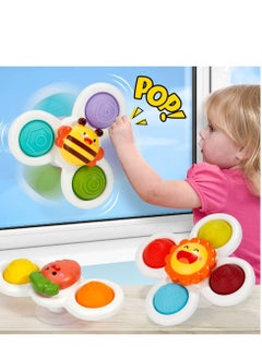 3Pcs Suction Cup Spinner Toys,Baby Spinners Toy w/ Pop Fidget Function Push Pop Bubble Sensory Rotating Fun