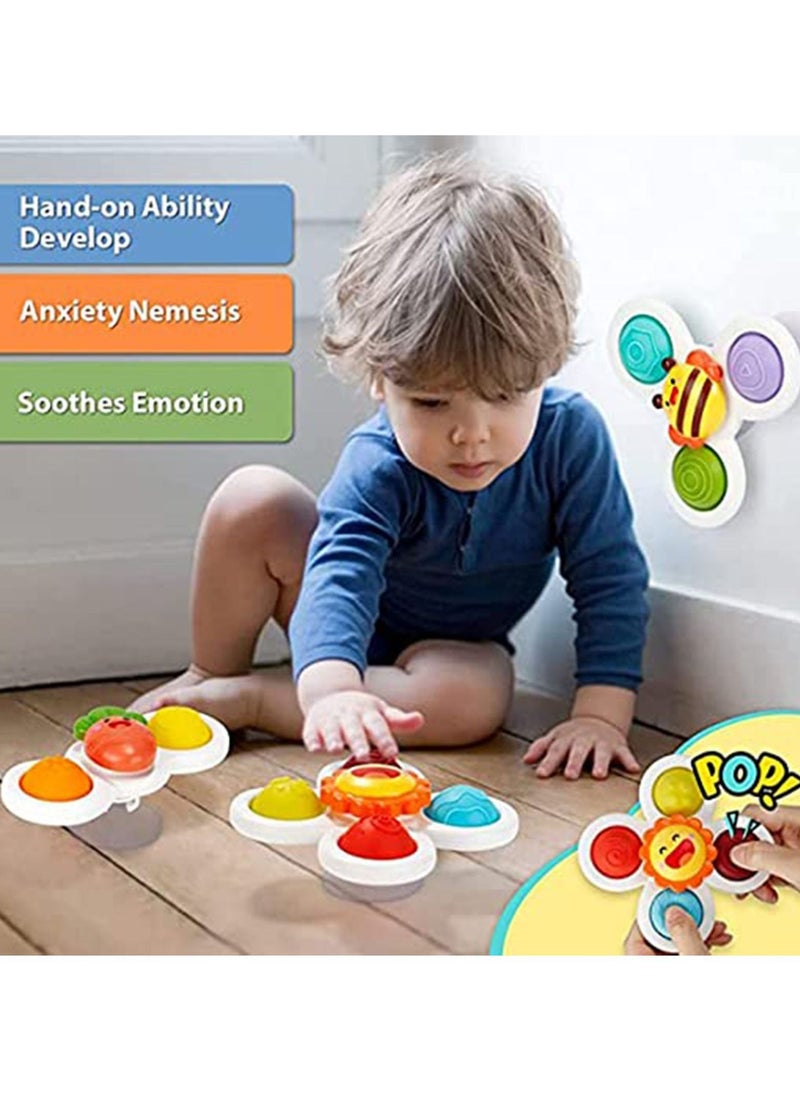 SYOSI - 3Pcs Suction Cup Spinner Toys,Baby Spinners Toy w/ Pop Fidget Function Push Pop Bubble Sensory Rotating Fun - Image 1