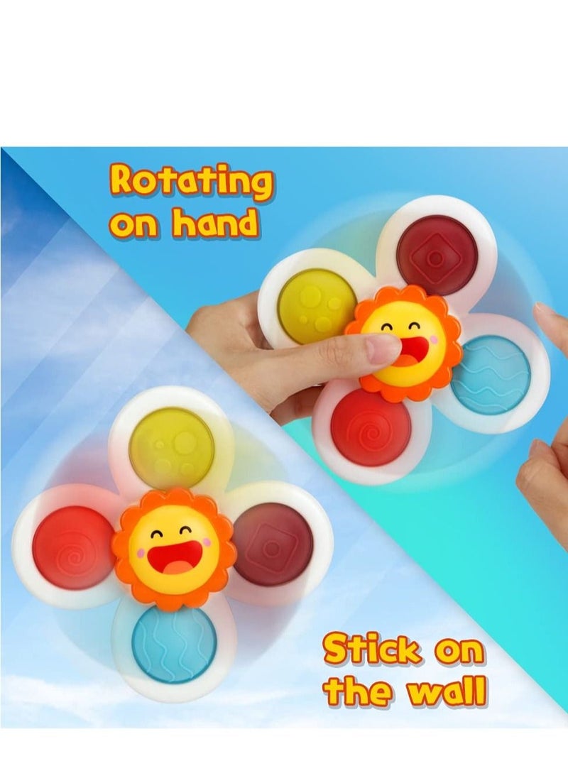 SYOSI - 3Pcs Suction Cup Spinner Toys,Baby Spinners Toy w/ Pop Fidget Function Push Pop Bubble Sensory Rotating Fun - Image 1