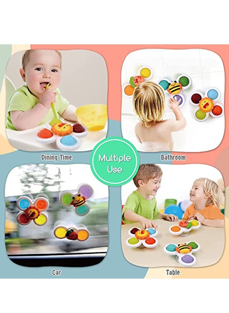 SYOSI - 3Pcs Suction Cup Spinner Toys,Baby Spinners Toy w/ Pop Fidget Function Push Pop Bubble Sensory Rotating Fun - Image 1