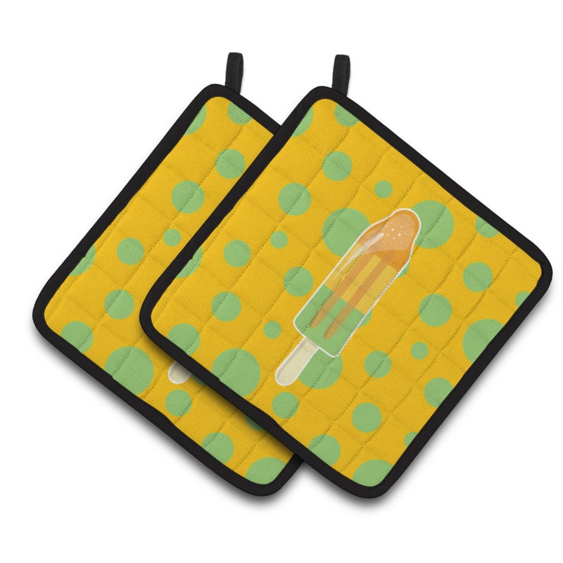 Caroline's Treasures ""Caroline's Treasures BB7064PTHD Ice Pop Popcicle Orange Green Pair of Pot Holders  7.5 x 7.5""""  Multicolor"" 