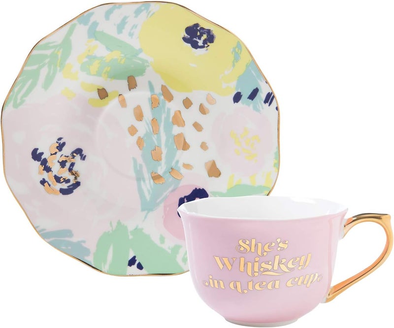Slant Collections Ceramic Tea Cup and Saucer Set 5Ounce Whiskey - Image 1