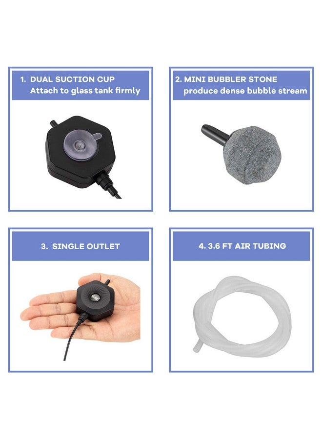 هايغر مضخة هواء صغيرة هادئة لحوض أسماك البيتا من هيغر، مضخة تهوية أكسجين مع أنبوب حجري هوائي وكأس شفط لحوض سمك سعة 0.5-15 جالون - Image 5