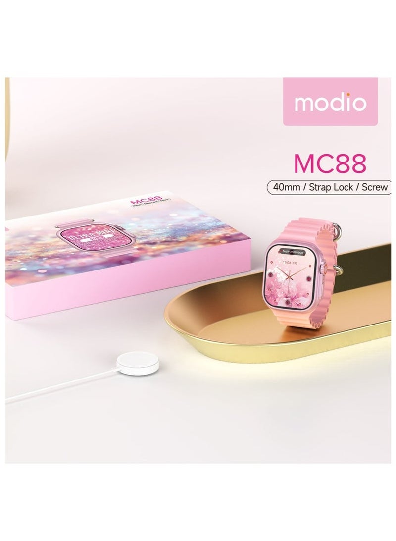 modio MC88 Ultra Mini Smart Watch with 36mm HD Display, Wireless Magnetic Charging, Secure Strap Lock, Screw-Style Metal Frame, Bluetooth Calling, Health & Fitness Monitoring, Notifications, Compact Unisex Design – Lightweight & Stylish - Image 4