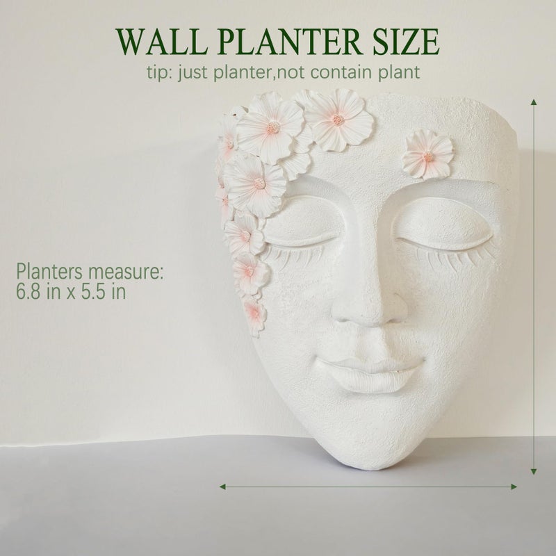 KOXHERO Face Shape Wall Planter Elegant White Resin Wall-Mounted Head Pot with Drainage Hole Unique Small Vase Holder for Succulents, Hanging Plants & Home Decor Beautiful Gift for Plant Lovers - Image 2