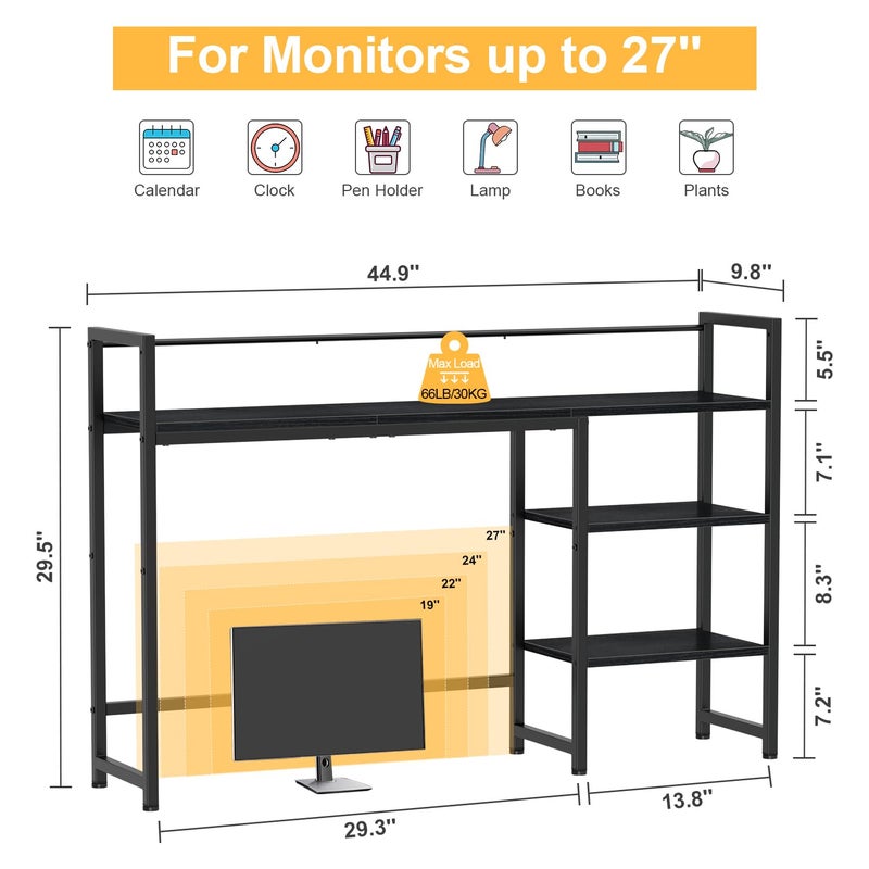Snughome Desk Shelf, 44.9" Large Desktop Organizer Shelf, Desk Hutch for Monitor, 4 Tier Display Rack, Wooden Desktop Bookshelf Storage Rack for Home Office Dorm - Image 4