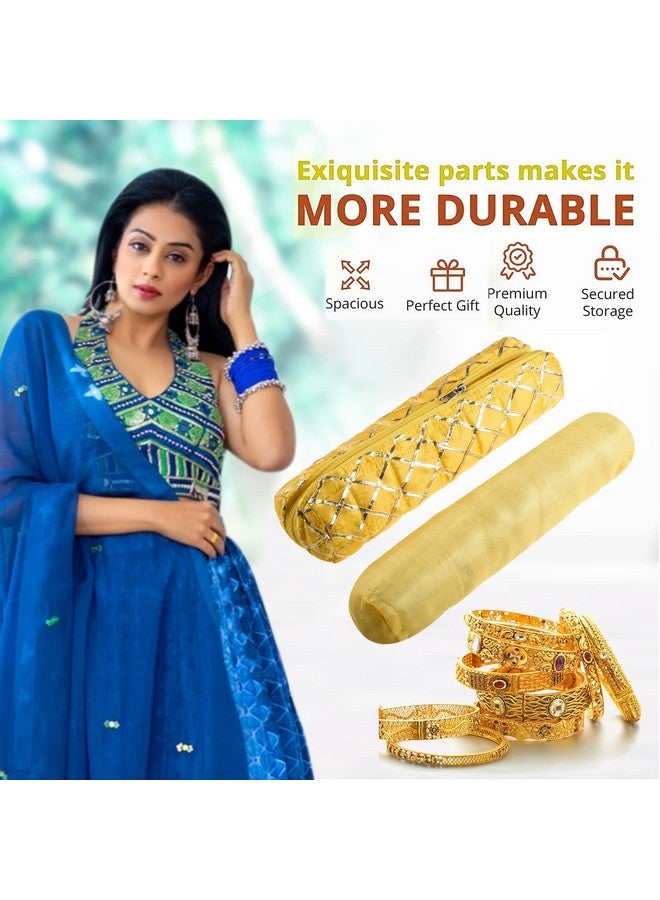 Kuber Industries Kuber Industries Single Rod Bangle Box | Polyester Gota Check Design Watch Organizer | Travelling Bracelets Organizer with Zipper | Pack of 3 | Multicolor - Image 5