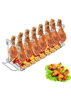 SYOSI SYOSI, 14 Slots Chicken Leg Wing Rack, Stainless Steel Display Roaster Stand with Tray, Metal Grill Rack for Poultry, Vegetables, BBQ, Picnic, Dishwasher Safe  - Image 1
