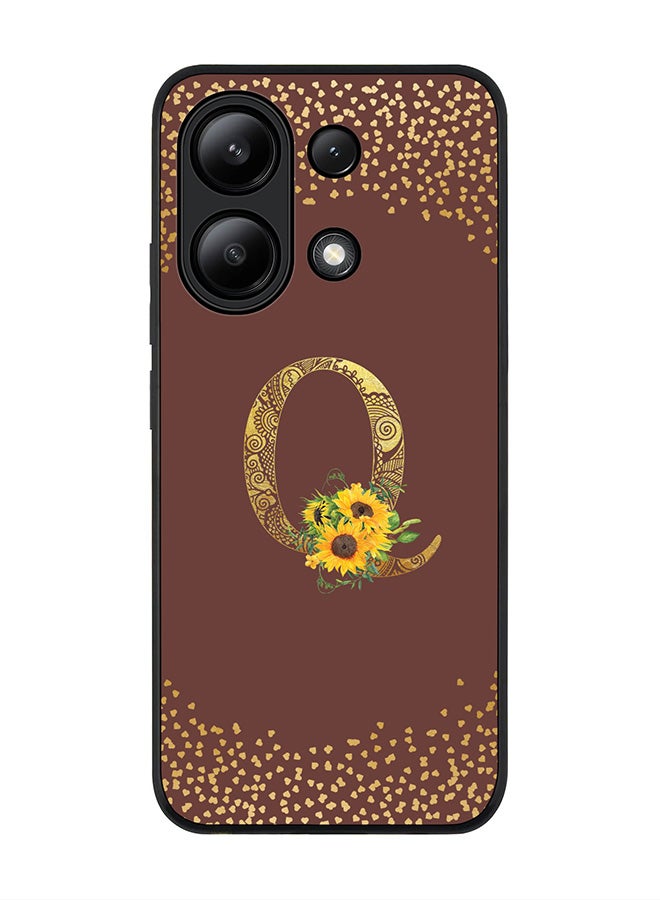 Stylizedd Rugged Black edge case for Xiaomi Redmi Note 13 4G, Cover Custom Monogram Initial Letter Mandala Floral Pattern Alphabet - Q  (Brown ) - Image 1