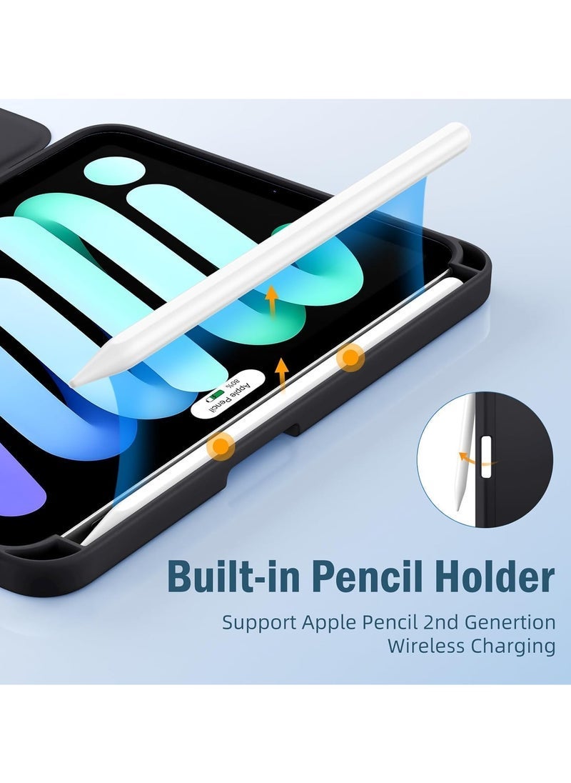 ELTRAZONE iPad Mini 7 Case 2024 (A17 Pro) for iPad Mini 7th & 6th Gen 8.3 Inch | Slim Lightweight Trifold Stand Cover with Pencil Holder | Auto Sleep/Wake Smart Case | Soft TPU Shockproof Back | Black Protective Cover for iPad Mini 2024/2021 - Image 2