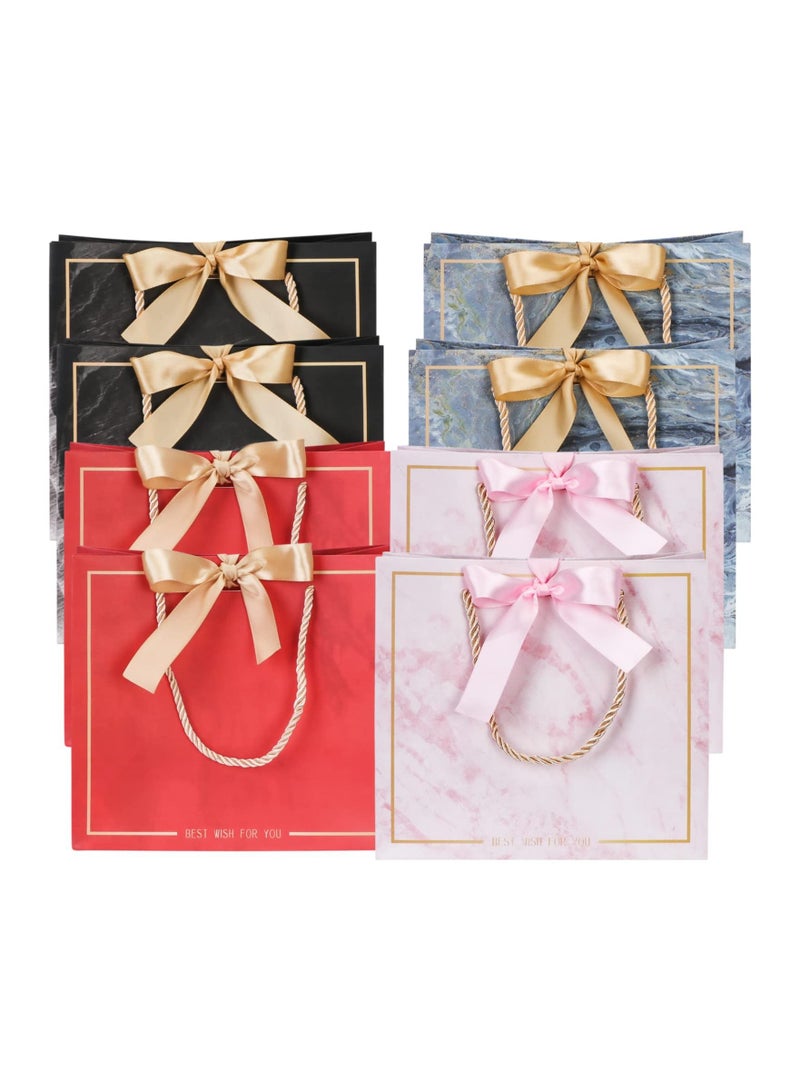 أكياس هدايا لحفلات الزفاف وأعياد الميلاد، حجم صغير 4 أنماط كيس هدايا مع شريط ساتان، 8 قطع - Image 1