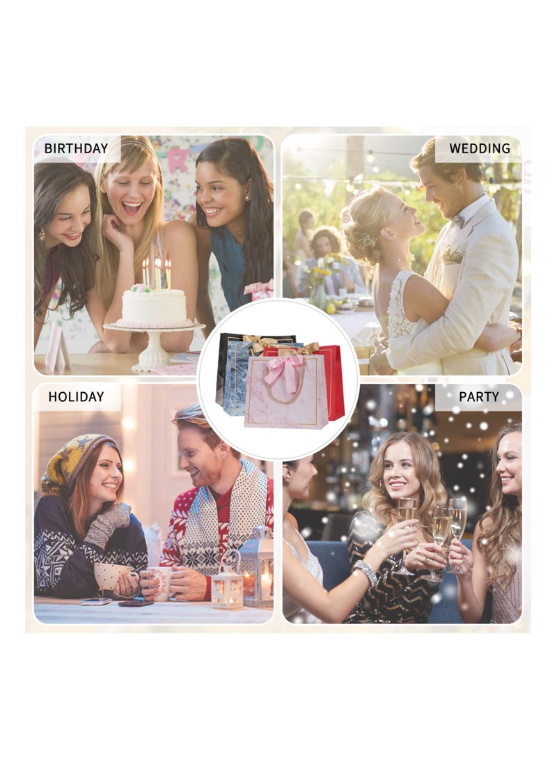 أكياس هدايا لحفلات الزفاف وأعياد الميلاد، حجم صغير 4 أنماط كيس هدايا مع شريط ساتان، 8 قطع - Image 4