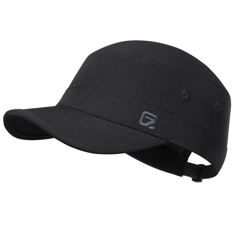GADIEMKENSD Stretch Army Cap Sport Military Style Sun Hat for Men Women Tripper Cap Summer Cooling Travel Hiking Tactical Cadet Hat Dad Hats Breathable Flat Top Short Bill Corps Hat Black - Image 1