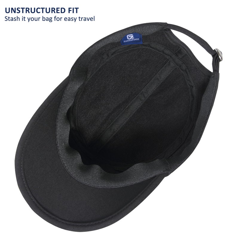 GADIEMKENSD Stretch Army Cap Sport Military Style Sun Hat for Men Women Tripper Cap Summer Cooling Travel Hiking Tactical Cadet Hat Dad Hats Breathable Flat Top Short Bill Corps Hat Black - Image 4