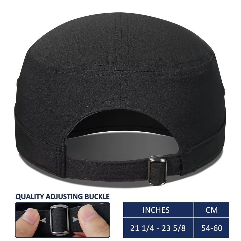 GADIEMKENSD Stretch Army Cap Sport Military Style Sun Hat for Men Women Tripper Cap Summer Cooling Travel Hiking Tactical Cadet Hat Dad Hats Breathable Flat Top Short Bill Corps Hat Black - Image 3