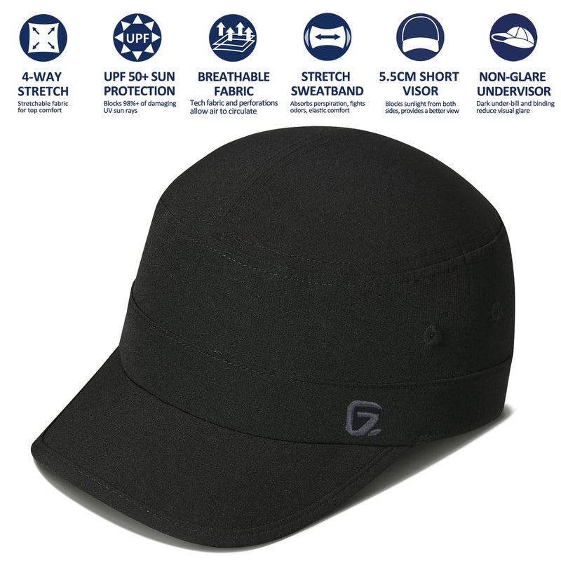 GADIEMKENSD Stretch Army Cap Sport Military Style Sun Hat for Men Women Tripper Cap Summer Cooling Travel Hiking Tactical Cadet Hat Dad Hats Breathable Flat Top Short Bill Corps Hat Black - Image 2