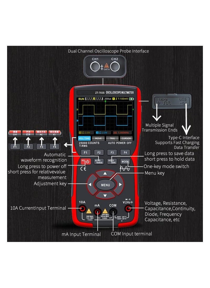 Generic - 3in1 Digital Multimeter Tester, Multi Tester, Smart Measurement, Auto-Ranging Voltmeter, LCD Display, Tester with Dual-Channel Oscilloscope, Voltage, Current, Resistance, Continuity, Diode - Image 1