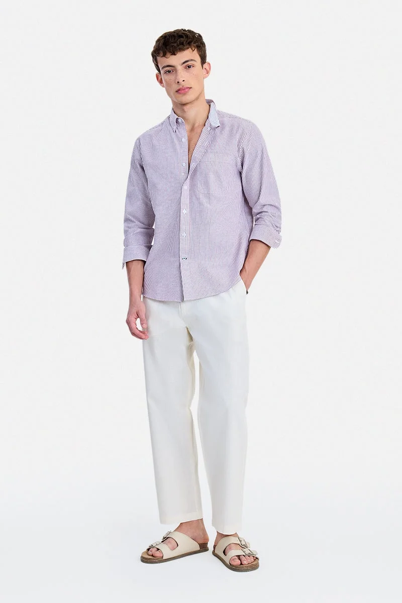 سنيتش Maroon Striped Long Sleeve Regular Fit Shirt