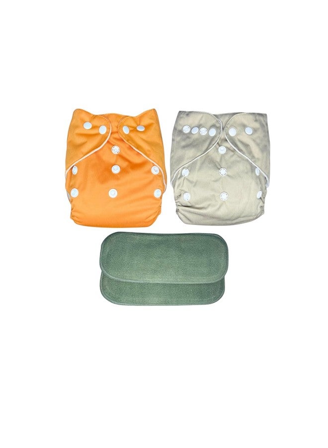 Kogar Reuse Nappy Adjustable Reusable & washable Cloth Diaper with Super Absorbent Insert, 3-36 Months, 2-Pack (Orange & gray) - Image 1