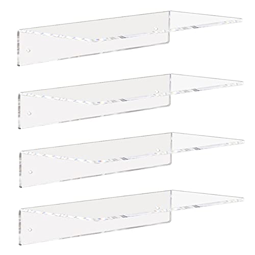 Weiai Clear Acrylic Shelves 12 Inch Floating Wall Mounted Shelf for Wall Storage Set of 4
