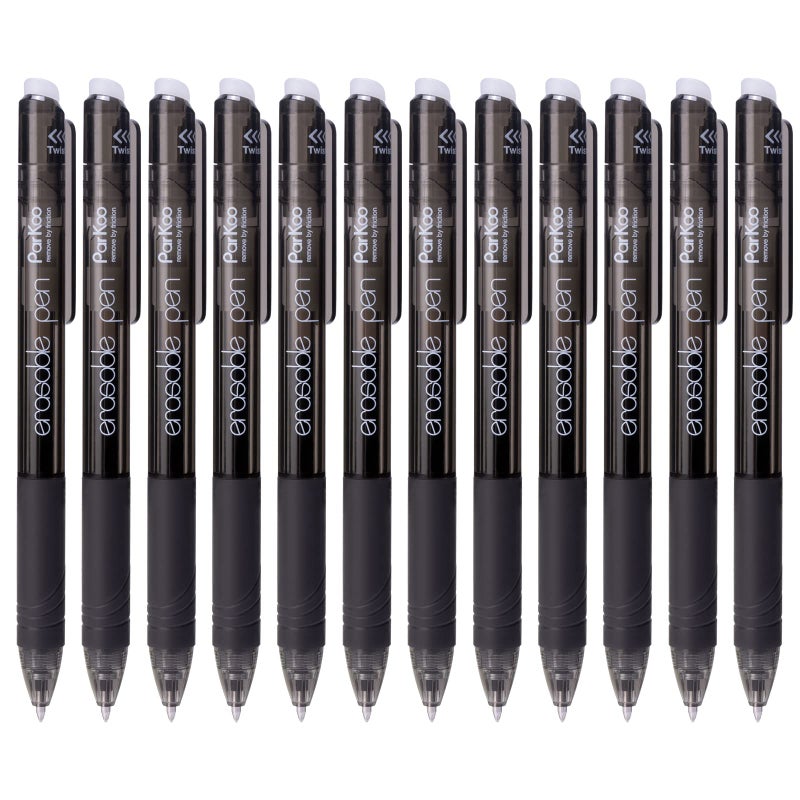 ParKoo Retractable Erasable Gel Pens 0.7mm, 12 Black Twist Pens Fine Point, Make Mistakes Disappear, Smooth Writing with Comfortable Grip for Journaling Drawing Note Taking - Image 1