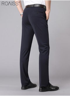 roaiss Men's Fashion Casual Business Pants Summer Light Thin High Elastic Classic Navy Blue Suit Pants Skintight Wrinkle-Resistant High Waist Straight Trousers with Pockets on Both Sides  - Image 2
