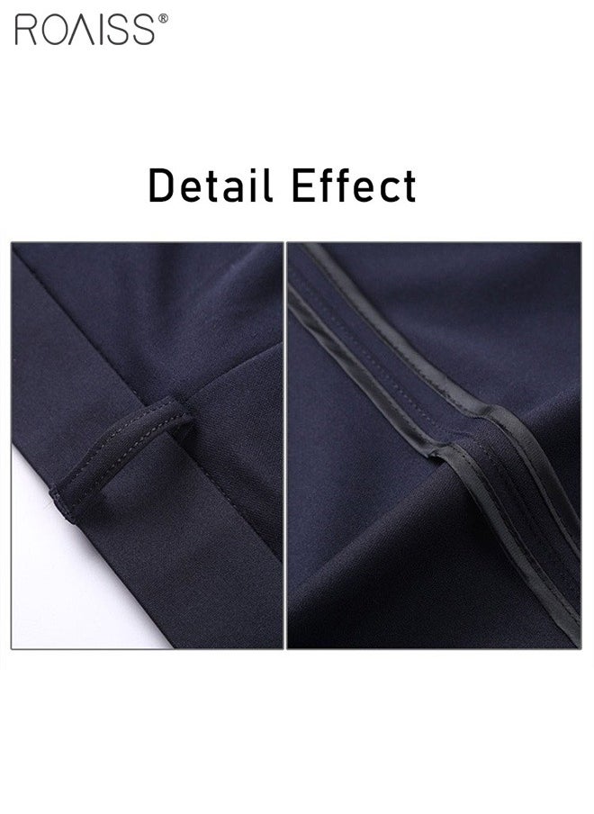 roaiss Men's Fashion Casual Business Pants Summer Light Thin High Elastic Classic Navy Blue Suit Pants Skintight Wrinkle-Resistant High Waist Straight Trousers with Pockets on Both Sides  - Image 5