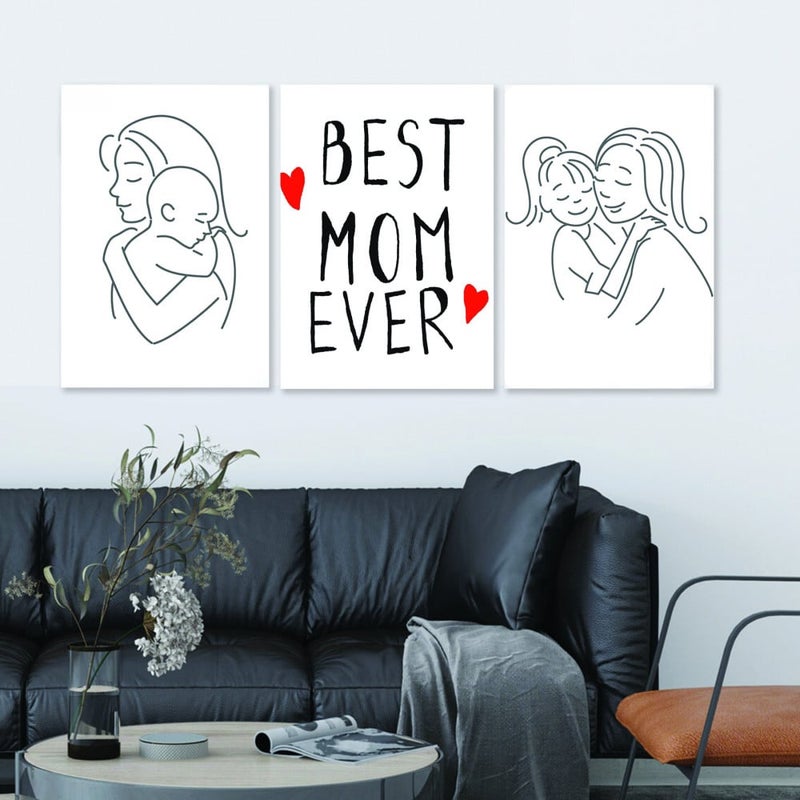Marktna Three Mother's Day-themed canvas prints with a hollow frame, measuring (150×70), three pieces - Image 1