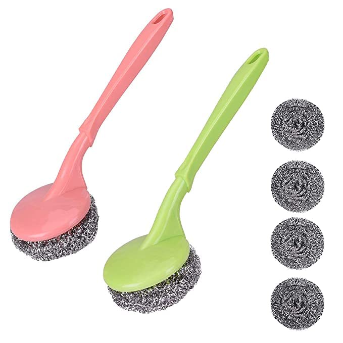 Being One BeingOne Sunday Stainless Steel Scrubbers with Handle Cleaning Brush with 2 Additional Steel Scrubbers Dish/Sink Brushes Kitchen Cleaning Tool Steel |Scrubber| Multicolour (3) - Image 3