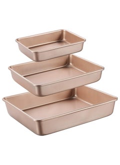 DAMAL Deep Baking Tray Set of 3 Non-Stick, Oven Baking Trays for Biscuits Bread Cakes, etc., Golden  - Image 1