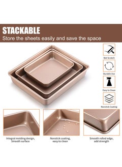 DAMAL Deep Baking Tray Set of 3 Non-Stick, Oven Baking Trays for Biscuits Bread Cakes, etc., Golden  - Image 4