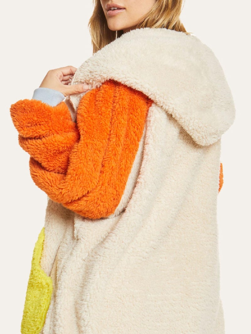 UnHide Shleepy Faux Fur Robe - Lightweight  Extra Soft  & Warm Wearable Blanket - Machine Washable - Extra Large Patchwork Orange - Image 5