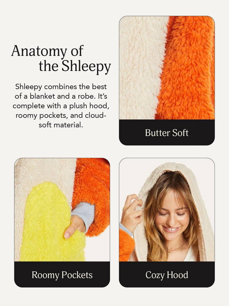 UnHide Shleepy Faux Fur Robe - Lightweight  Extra Soft  & Warm Wearable Blanket - Machine Washable - Extra Large Patchwork Orange - Image 4