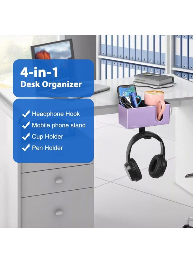 ROSYLINE Desk Cup Holder Clip on Pen Holder Headphone Hanger Headset Stand Rotatable Clamp Hook (Purple) - Image 2