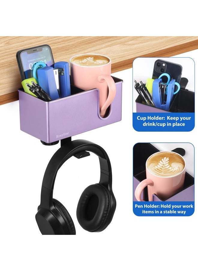 ROSYLINE Desk Cup Holder Clip on Pen Holder Headphone Hanger Headset Stand Rotatable Clamp Hook (Purple) - Image 5