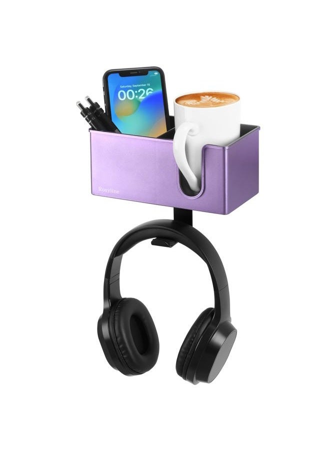 ROSYLINE Desk Cup Holder Clip on Pen Holder Headphone Hanger Headset Stand Rotatable Clamp Hook (Purple) - Image 1