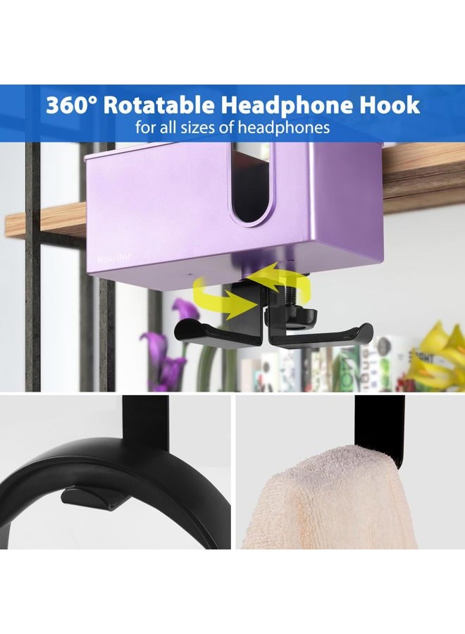 ROSYLINE Desk Cup Holder Clip on Pen Holder Headphone Hanger Headset Stand Rotatable Clamp Hook (Purple) - Image 3