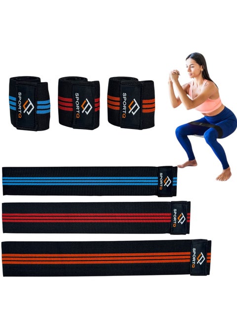 SportQ Premium Resistance Band Set for Legs, Sit Up Band Set, Wide Hip Bands, Exercise Resistance Bands, Non-Slip Elastic Belt Loops (Set of 3)multicolor