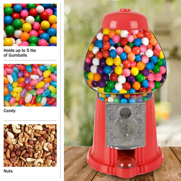 Great Northern Popcorn Company 15” Gumball Machine with Coin Bank - Bubble Gum Machine Candy Dispenser with Glass Globe and Metal Base - Vintage Style Gum Ball Vending Dispenser by Great Northern Popcorn (Red) - Image 2