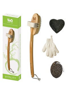 ZEN ME Dry Brush Set Premium Body Exfoliator Brush Exfoliating Gloves Pumice Stone For Feet & Konjac Sponge For Face Boar Bristle Body Brush For Showering Bath Brush Natural Skin Scrubber Tools  - Image 1
