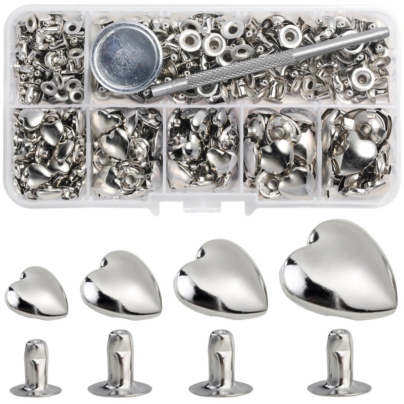 YORANYO 150 Set Mixed Size Rivets Kit Silver Heart Studs for Clothing Fabric Leather Crafting Rivet Tool for Jackets Shoes Bags Belts Purse - Image 3