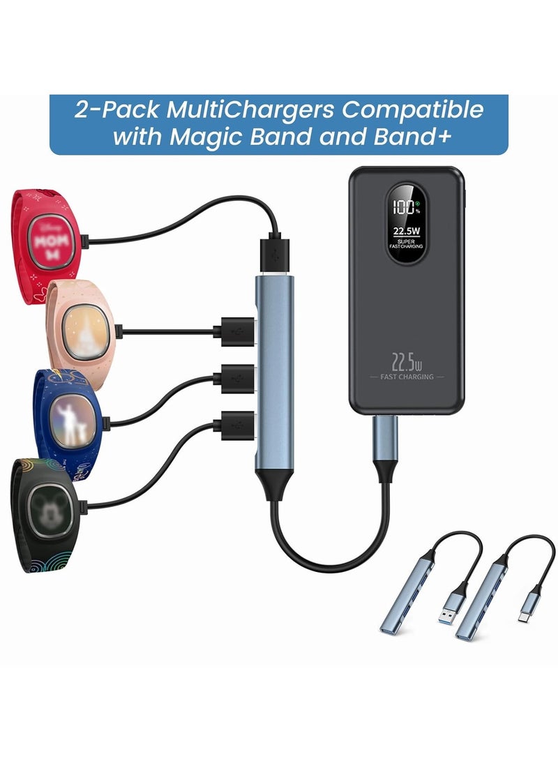محور شحن 4 في 1 متوافق مع MagicBand+ و Magic Band - يو إس بي و يو إس بي - سي إلى شاحن متعدد للساعات الذكية والحلقات والسماعات وسماعات الأذن، عبوة من 2. - Image 2