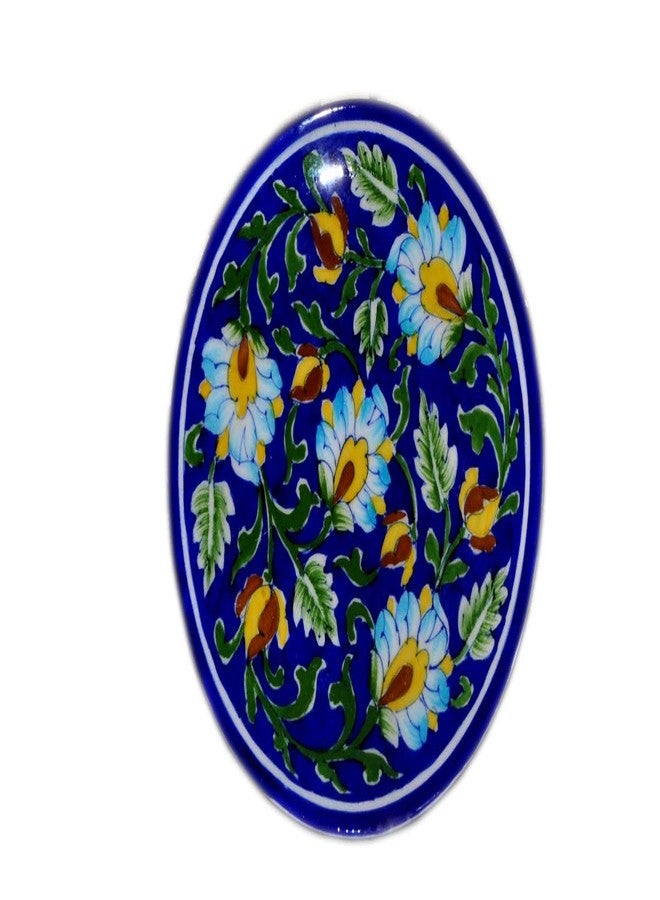 Shiv Kripa Blue Pottery Shiv KRIPA Blue Art Pottery Ceramic Wall Hanging Handmade 7 Inch Round Plate (Blue & Multi) - Image 1