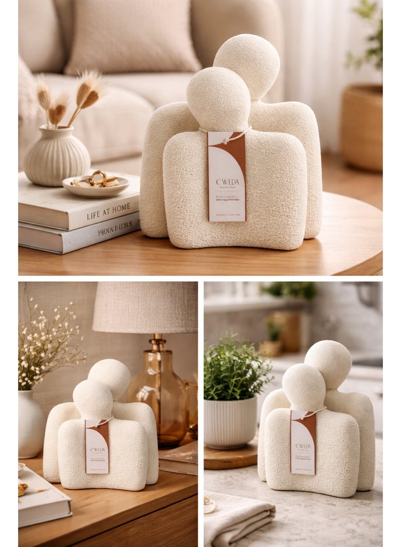 Calda Lover Set – Handcrafted Eternal Love Ceramic Sculpture – Minimalist Abstract Couple Statue for Home Decor – Textured Natural Pottery Figure – Ideal Wedding or Anniversary Gift – Cream Ivory - Image 2