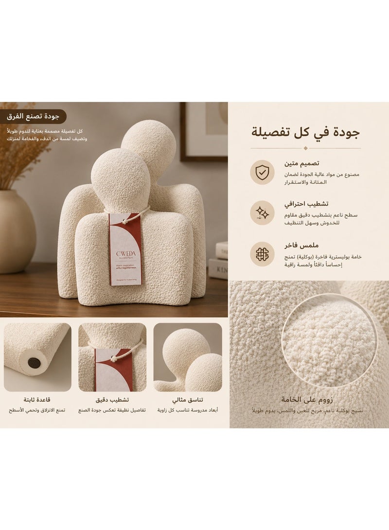 كالدا طقم "كالدا لوفر" (Lover Set) – مجسم سيراميك "الحب الأبدي" مصنوع يدوياً – تمثال بوهو تجريدي بسيط للزوجين لديكور المنزل – مجسم فخار طبيعي بارز الملمس – هدية مثالية للزفاف أو ذكرى الزواج – لون كريمي عاجي - Image 4