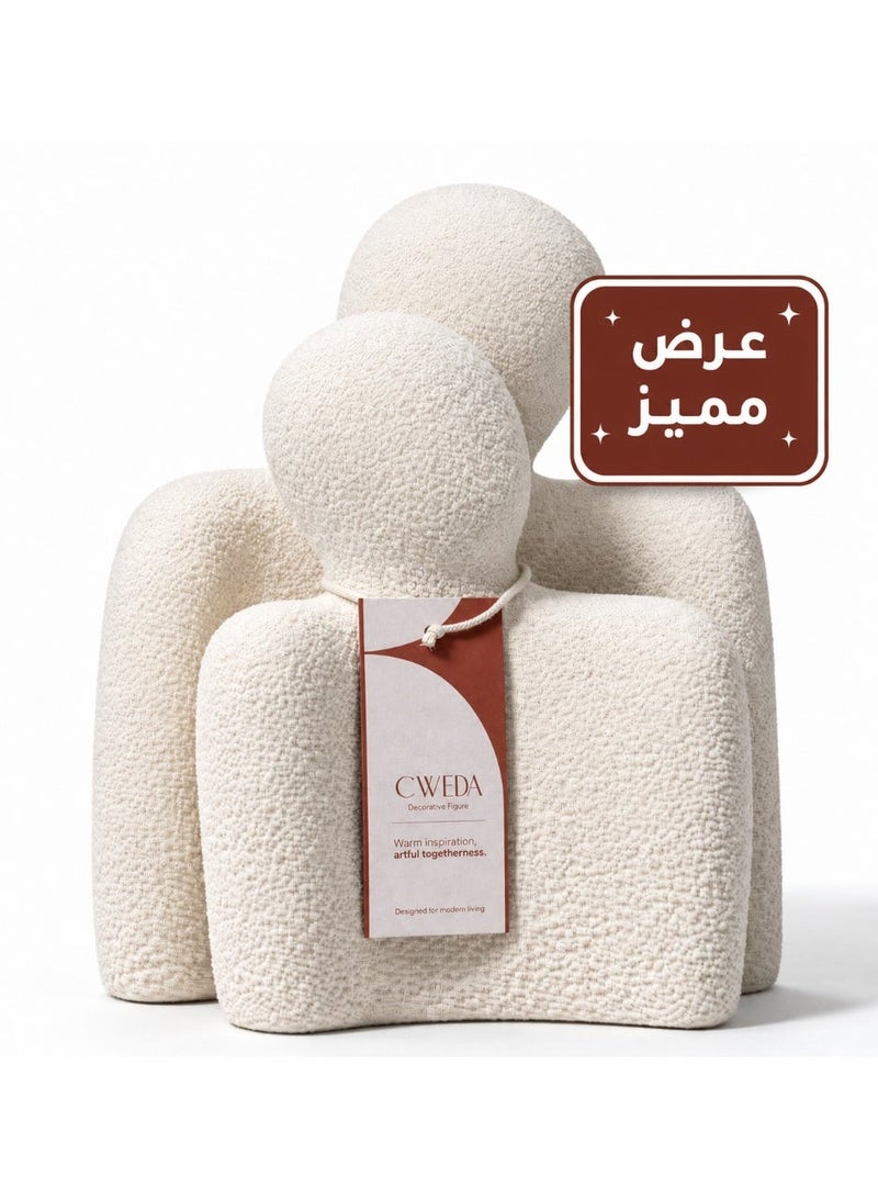 كالدا طقم "كالدا لوفر" (Lover Set) – مجسم سيراميك "الحب الأبدي" مصنوع يدوياً – تمثال بوهو تجريدي بسيط للزوجين لديكور المنزل – مجسم فخار طبيعي بارز الملمس – هدية مثالية للزفاف أو ذكرى الزواج – لون كريمي عاجي - Image 2