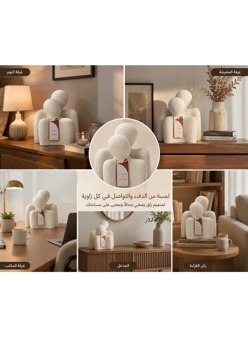 كالدا طقم "كالدا لوفر" (Lover Set) – مجسم سيراميك "الحب الأبدي" مصنوع يدوياً – تمثال بوهو تجريدي بسيط للزوجين لديكور المنزل – مجسم فخار طبيعي بارز الملمس – هدية مثالية للزفاف أو ذكرى الزواج – لون كريمي عاجي - Image 3